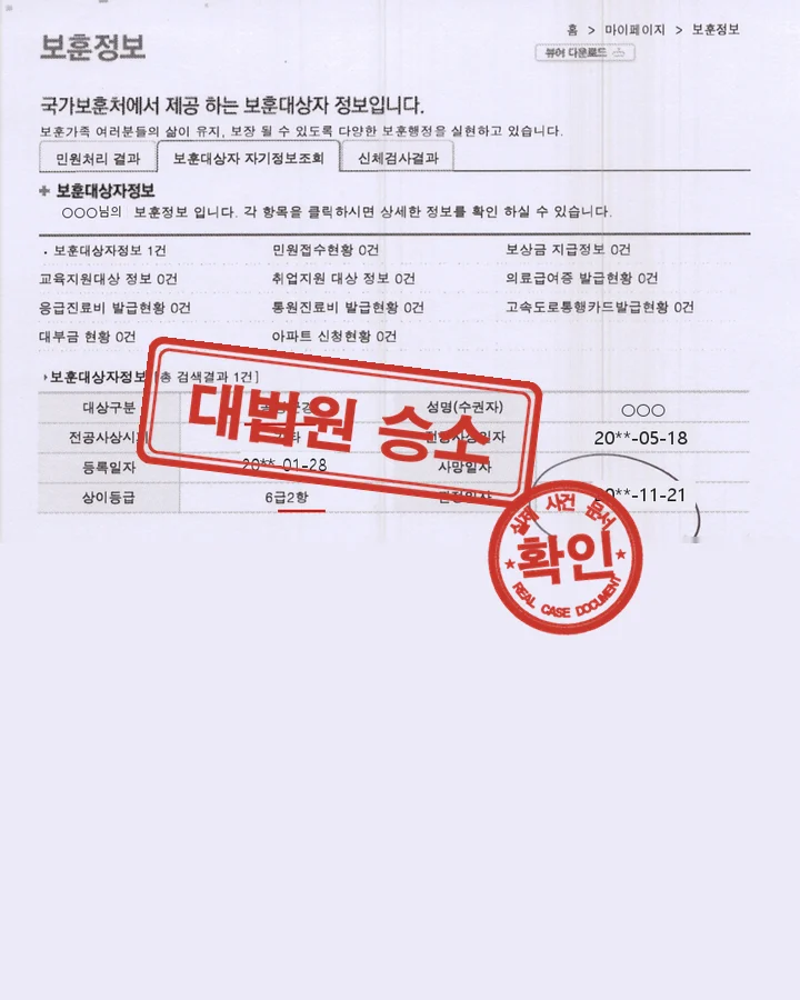보훈대상자 정보, 행정소송 다발성경화증 대법원 승소