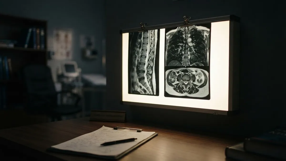 판독대에 걸린 척추 MRI 필름